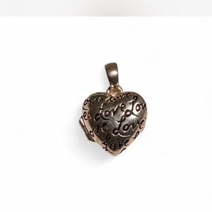 Vintage 925A Sterling Silver Vintage Pendant Engraved Love Heart Locket. Opens.